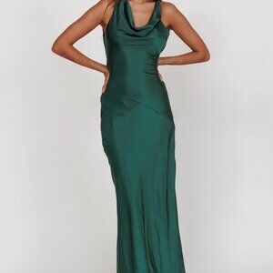 Selfie Leslie Cassiopeia Open Back Maxi Dress Forest Green NWT US Sz 4